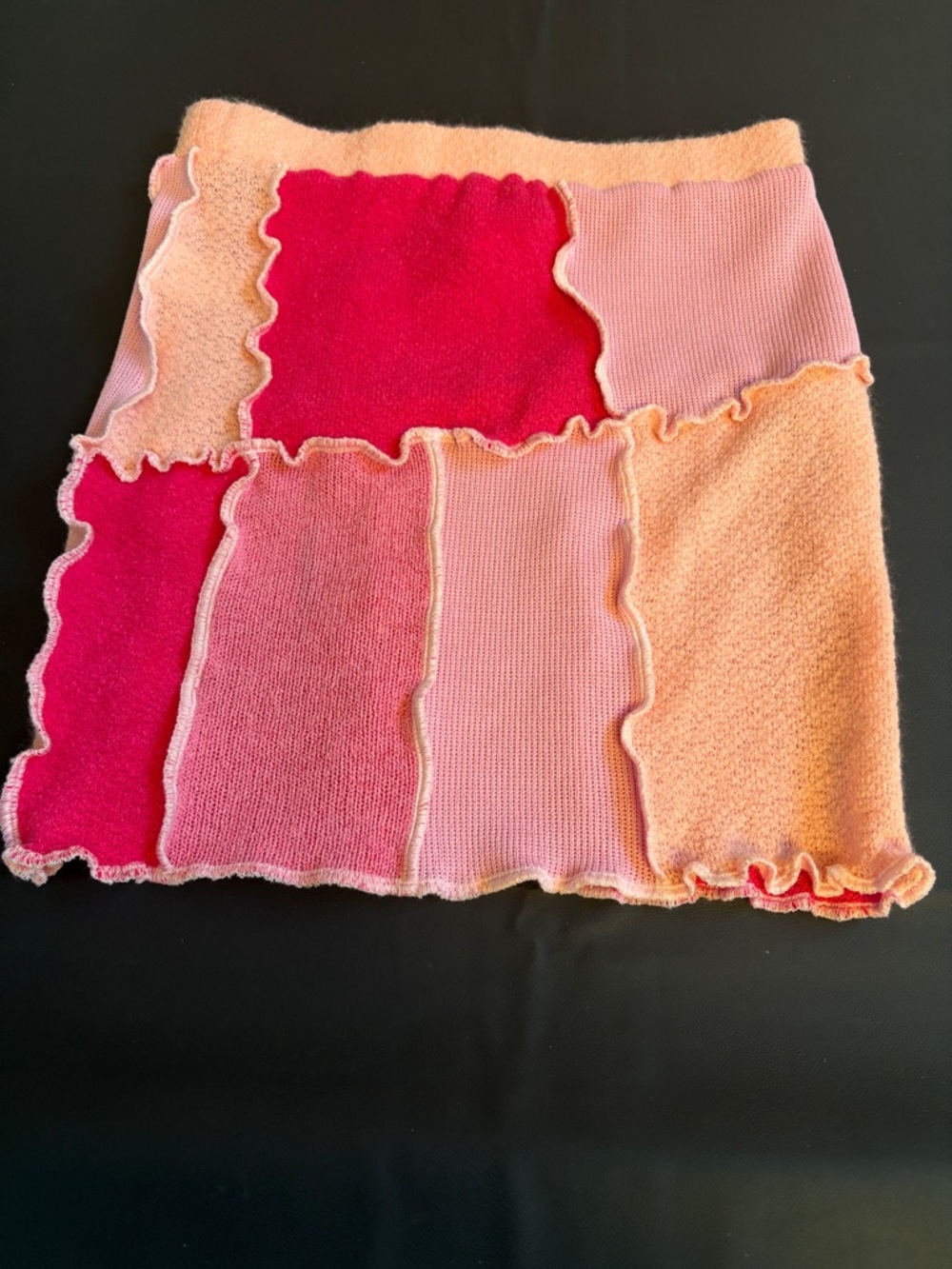 AKIRA Pink Patchwork Mini Skirt NWT | Y2K Colorblock Knit Raw Hem XL - Picture 4 of 7